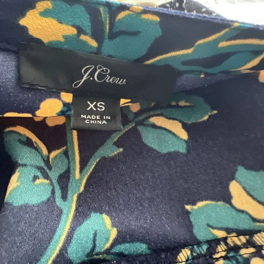 J Crew‎ Womens Floral Wrap Top Size XSmall Blue Long Sleeve Tie Waist